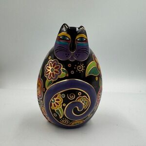 Laurel Burch Figurine Black Flowering Feline Cat 1996 DB152 Egg